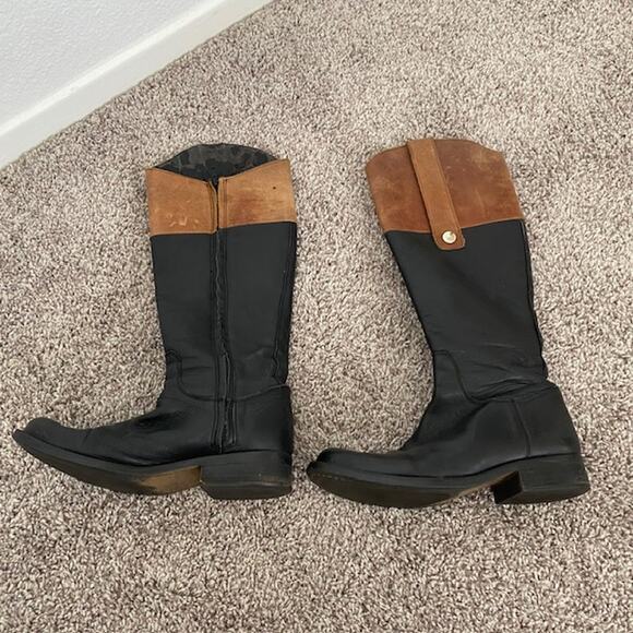 Steve Madden Rogerrr Black Brown‎ Leather Zip Knee High Riding Boots Women 7.5M - Picture 15 of 16